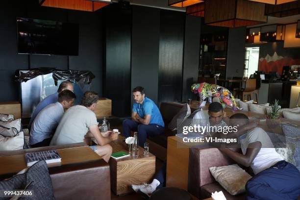 , Rick Elfrink, Erik van Haren, Marco Timmer, Coach Mark van Bommel of PSV, Armando Obispo of PSV, Jordan Teze of PSV during the training camp of PSV...