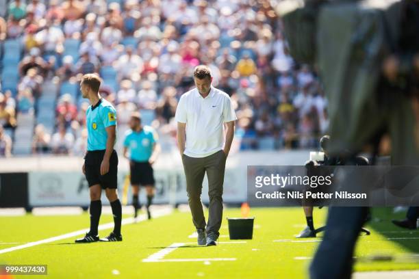 Jens Gustafsson, head coach of IFK Norrkoping of IFK Norrkoping during the Allsvenskan match between IFK Norrkoping and BK Hacken at Ostgotaporten on...