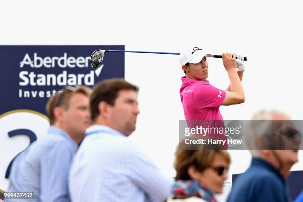 Matthew Fitzpatrick of England takes his tee shot on hole two during day four of the Aberdeen Standard Investments Scottish Open at Gullane Golf...