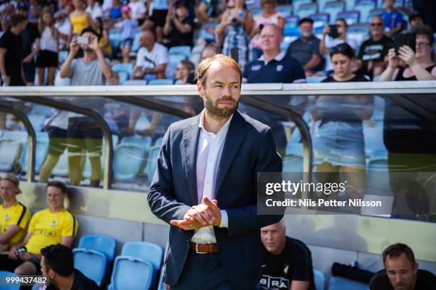 Andreas Alm, head coach of BK Hacken during the Allsvenskan match between IFK Norrkoping and BK Hacken at Ostgotaporten on July 15, 2018 in...