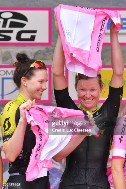 Podium / Sarah Roy of Australia and Team Mitchelton-Scott / Jolien DHoore of Belgium and Team Mitchelton-Scott / Pink Leader Jersey / Celebration /...