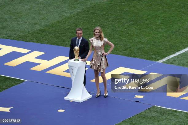 Former German International Footballer, Philipp Lahm and Philanthropist, Natalia Vodianova present the 2018 FIFA World Cup Original Trophy ahead of...