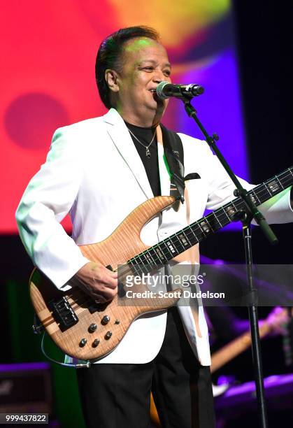 Singer Del Ramos of the classic rock band The Association performs onstage during the Happy Together tour at Saban Theatre on July 14, 2018 in...