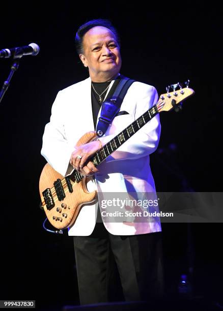 Singer Del Ramos of the classic rock band The Association performs onstage during the Happy Together tour at Saban Theatre on July 14, 2018 in...