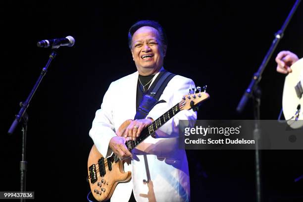 Singer Del Ramos of the classic rock band The Association performs onstage during the Happy Together tour at Saban Theatre on July 14, 2018 in...