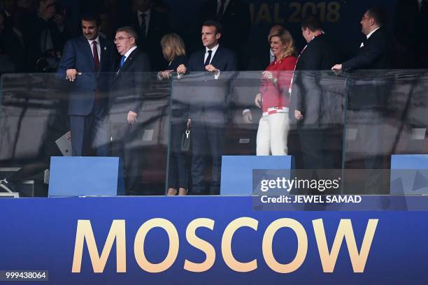 Amir of Qatar Sheikh Tamim bin Hamad al-Thani, International Olympic Committee President Thomas Bach, French President Emmanuel Macron, Croatian...