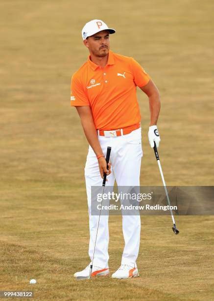 Rickie Fowler of USA looks on, on hole four during day four of the Aberdeen Standard Investments Scottish Open at Gullane Golf Course on July 15,...