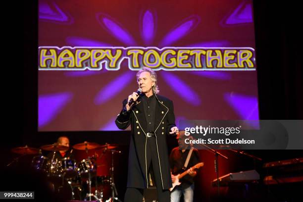 Singer Gary Puckett of the classic pop rock band Gary Puckett and the Union Gap performs onstage during the Happy Together tour at Saban Theatre on...