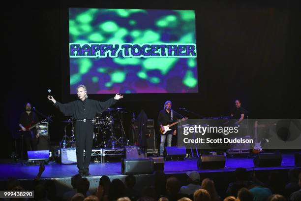 Singer Gary Puckett of the classic pop rock band Gary Puckett and the Union Gap performs onstage during the Happy Together tour at Saban Theatre on...