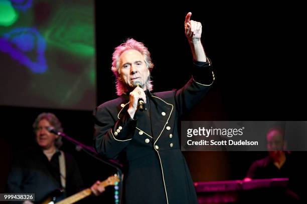 Singer Gary Puckett of the classic pop rock band Gary Puckett and the Union Gap performs onstage during the Happy Together tour at Saban Theatre on...