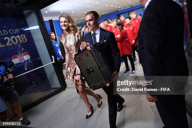Former German International Footballer, Philipp Lahm and Philanthropist, Natalia Vodianova carry the 2018 FIFA World Cup Original Trophy in...