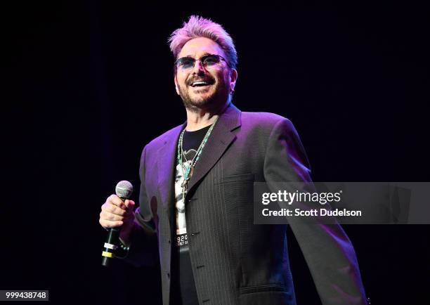 Musician Chuck Negron, former singer of the classic rock band Three Dog Night, performs onstage during the Happy Together tour at Saban Theatre on...