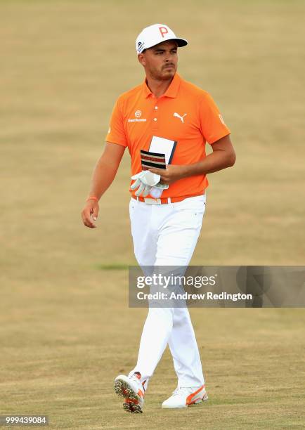 Rickie Fowler of USA looks on, on hole four during day four of the Aberdeen Standard Investments Scottish Open at Gullane Golf Course on July 15,...