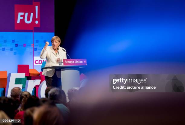 Dpatop - German Chancellor Angela Merkel speaks at the Day of Federal Delegates of the Women's Union in Braunschweig, Germany, 26 August 2017. Photo:...