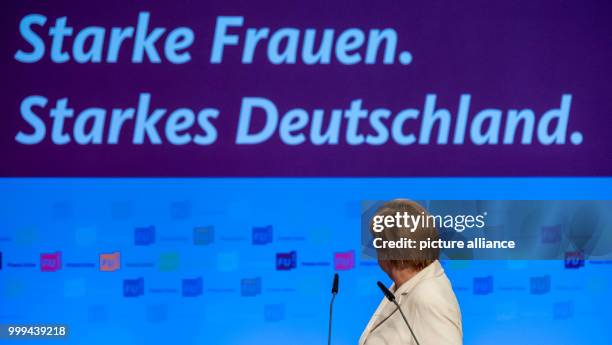 German Chancellor Angela Merkel speaks at the Day of Federal Delegates of the Women's Union in Braunschweig, Germany, 26 August 2017. Photo: Peter...