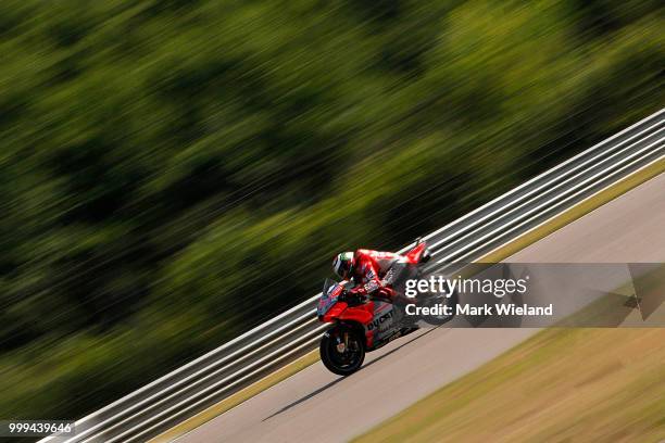Jorge Lorenzo of Spain and Ducati Team in action during the MotoGP of Germany at Sachsenring Circuit on July 15, 2018 in Hohenstein-Ernstthal,...