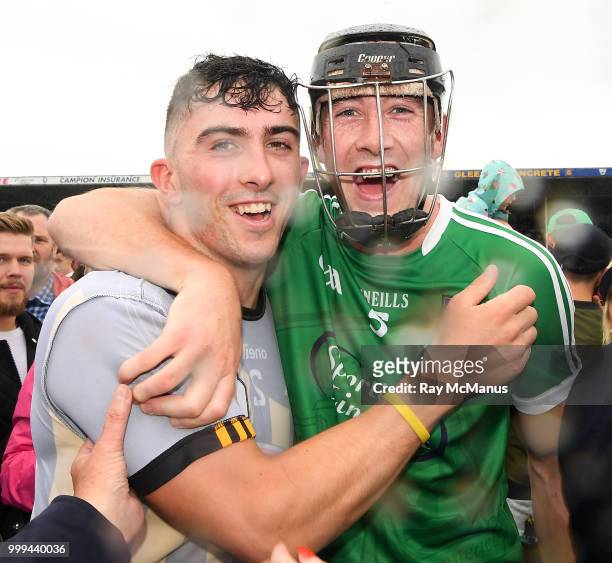 Thurles , Ireland - 15 July 2018; Cian Lynch, left, and Diarmaid Byrnes of Limerick celebrate after the GAA Hurling All-Ireland Senior Championship...