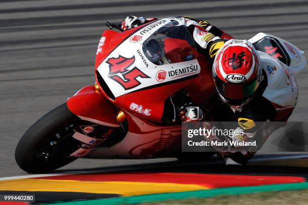 Tetsuta Nagashima of Japan and Idemitsu Honda Team in action during the MotoGP of Germany at Sachsenring Circuit on July 15, 2018 in...