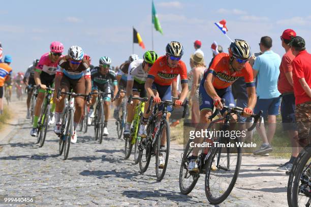 Vincenzo Nibali of Italy and Bahrain Merida Pro Team / Gorka Izagirre of Spain and Bahrain Merida Pro Team / Cobbles / Pave / during the 105th Tour...
