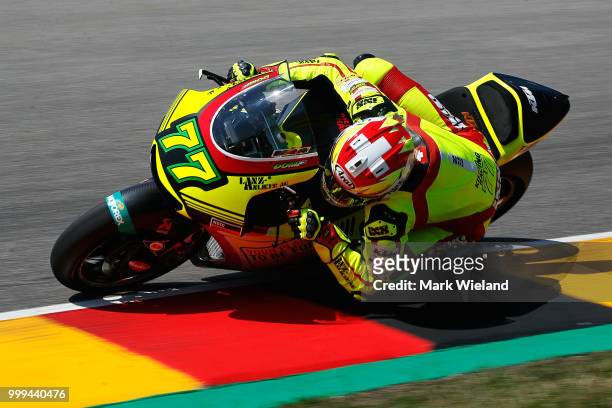 Dominique Aegerter of Switzerland and Kiefer Racing Team in action during the MotoGP of Germany at Sachsenring Circuit on July 15, 2018 in...