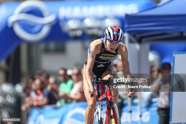 Cassandre Beaugrand of France performs in the bike leg during the ITU World Triathlon Hamburg Mixed Relay World Championships on July 15, 2018 in...