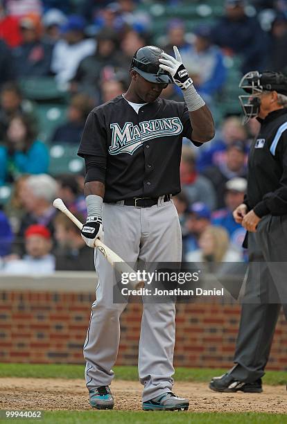 Hanley Ramirez of the Florida Marlins prepares to bat against the Chicago Cubs at Wrigley Field on May 12, 2010 in Chicago, Illinois. The Cubs...