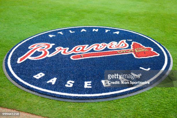 The Atlanta Braves icon for the on-deck circle prior to the game between the Braves and the Phillies on March 30, 2018 at SunTrust Park in Atlanta,...