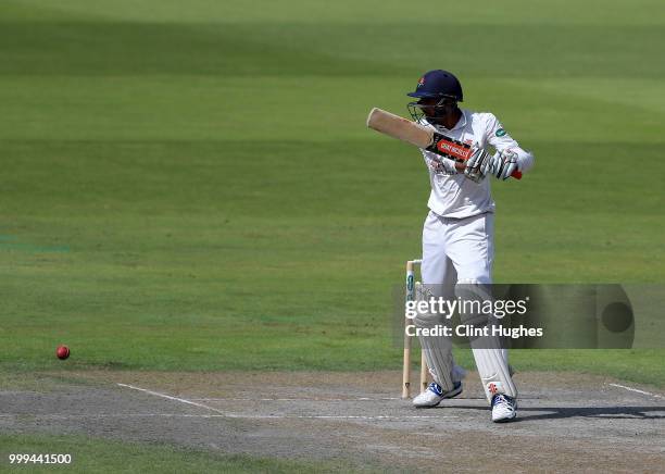 Haseeb Hameed of Lancashire bats during the Lancashire Second XI v Nottinghamshire Second XI match at Emirates Old Trafford on July 15, 2018 in...