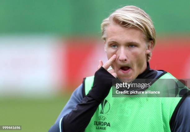 The player Kasper Dolberg from Ajax Amsterdam can be seen during a final training session near the Amsterdam Arean in Amsterdam, the Netherlands, 12...