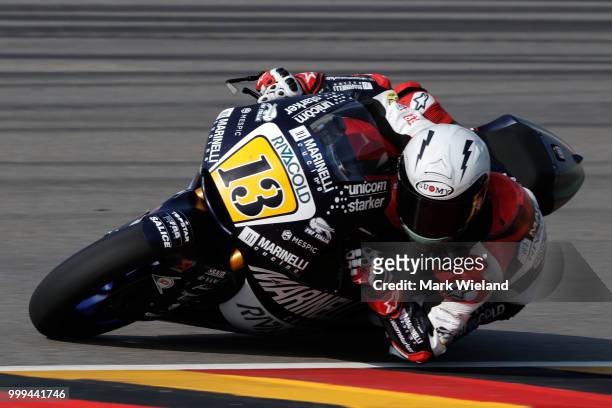 Romano Fenati of Italy and Marinelli Snipers Team in action during the MotoGP of Germany at Sachsenring Circuit on July 15, 2018 in...