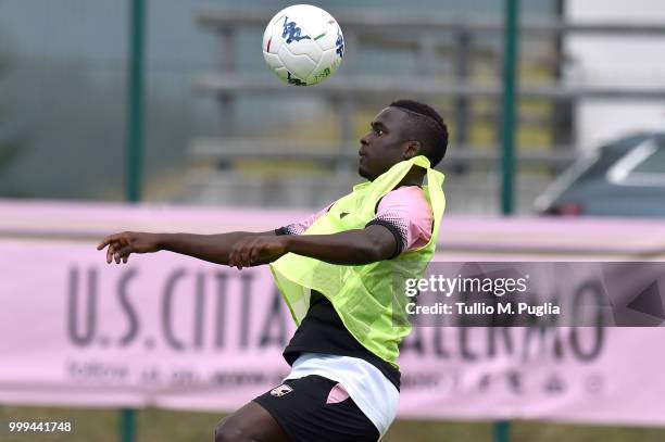 Carlos Embalo in action during a training session at the US Citta' di Palermo training camp on July 15, 2018 in Belluno, Italy.