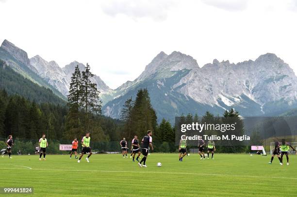 Players of Palermo in action during a training session at the US Citta' di Palermo training camp on July 15, 2018 in Belluno, Italy.