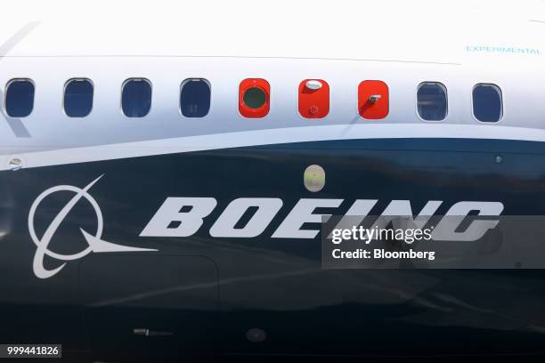 Boeing Co. 737 Max 7 jetliner sits on the tarmac during preparations ahead of the Farnborough International Airshow 2018 in Farnborough, U.K., on...