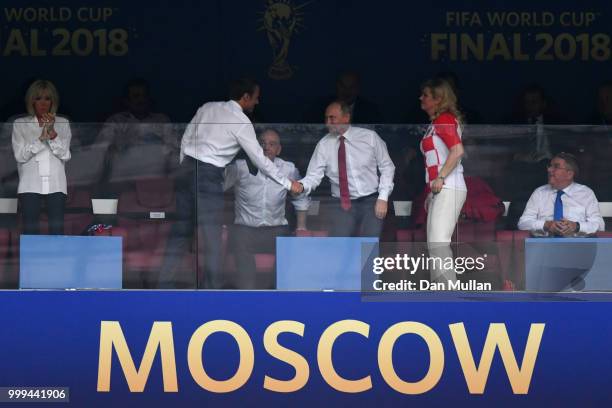 French President Emmanuel Macron, FIFA president Gianni Infantino, President of Russia Vladimir Putin and Croatia's President Kolinda...