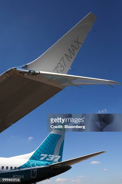 Boeing Co. 737 Max 7 jetliner sits on the tarmac during preparations ahead of the Farnborough International Airshow 2018 in Farnborough, U.K., on...