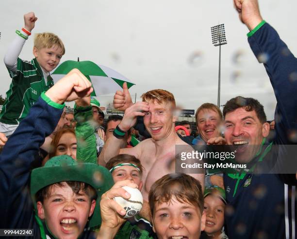 Thurles , Ireland - 15 July 2018; Cian Lynch of Limerick with supporters after the GAA Hurling All-Ireland Senior Championship Quarter-Final match...