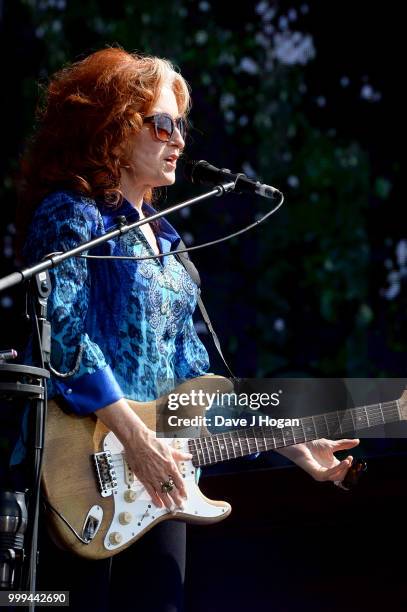 Bonnie Raitt performs on stage as Barclaycard present British Summer Time Hyde Park at Hyde Park on July 15, 2018 in London, England.