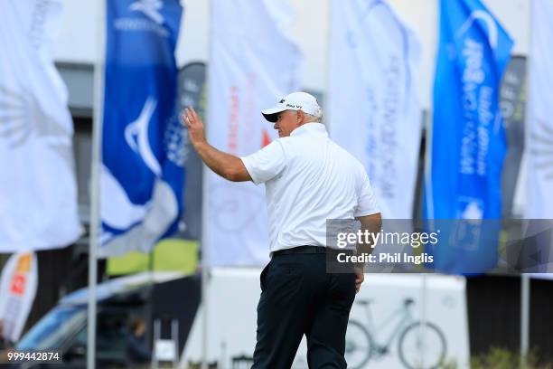 Stephen Dodd of Wales in action during Day Three of the WINSTONgolf Senior Open at WINSTONlinks on July 15, 2018 in Schwerin, Germany.