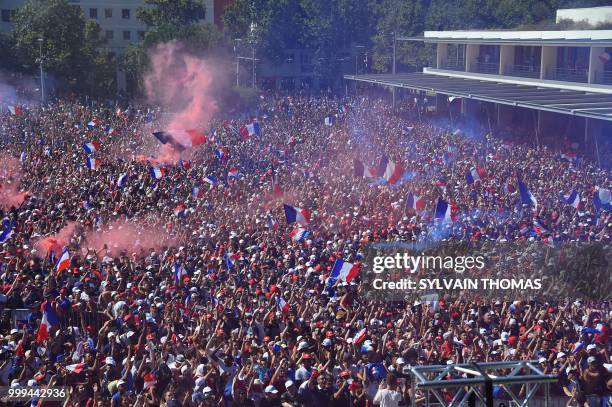 People gather to watch the Russia 2018 World Cup final football match between France and Croatia, on July 15, 2018 in Montpellier.