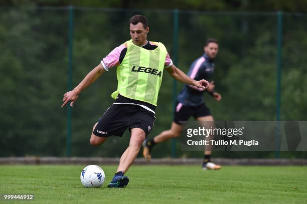 Mato Jajalo in action during a training session at the US Citta' di Palermo training camp on July 15, 2018 in Belluno, Italy.