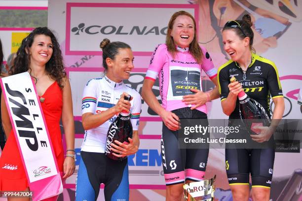 Podium / Annemiek van Vleuten of The Netherlands and Team Mitchelton-Scott Pink Leader Jersey / Ashleigh Moolman Pasio of South Africa and...