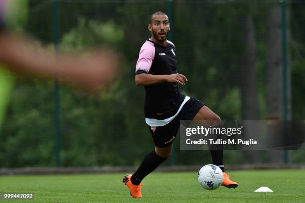 Haitam Aleesami in action during a training session at the US Citta' di Palermo training camp on July 15, 2018 in Belluno, Italy.