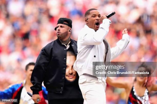 Singer Will Smith performs in the closing ceremony before the 2018 FIFA World Cup Russia Final between France and Croatia at Luzhniki Stadium on July...