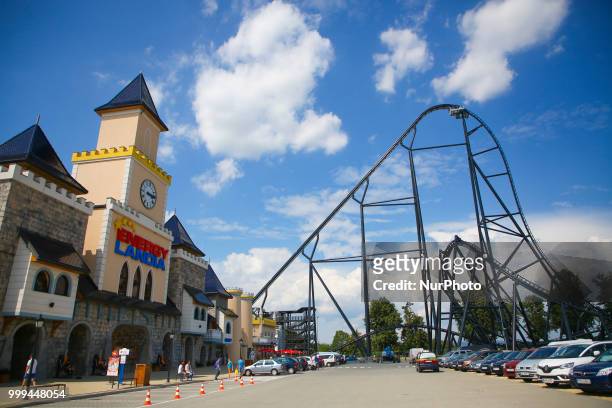 The opening of the tallest and fastest Mega Roller Coaster in Europe 'Hyperion' in Energylandia Amusement Park in Zator, Poland on 14 July, 2018....