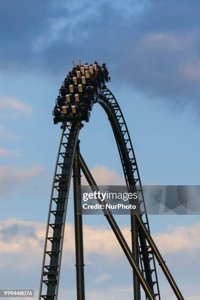 The opening of the tallest and fastest Mega Roller Coaster in Europe 'Hyperion' in Energylandia Amusement Park in Zator, Poland on 14 July, 2018....