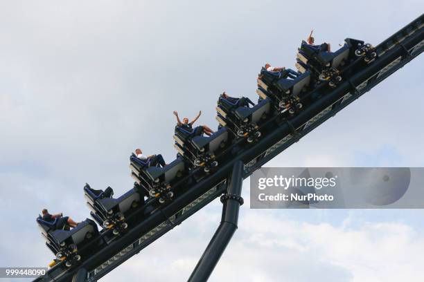 The opening of the tallest and fastest Mega Roller Coaster in Europe 'Hyperion' in Energylandia Amusement Park in Zator, Poland on 14 July, 2018....