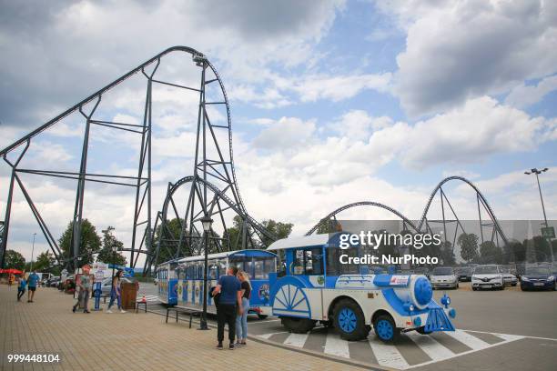 The opening of the tallest and fastest Mega Roller Coaster in Europe 'Hyperion' in Energylandia Amusement Park in Zator, Poland on 14 July, 2018....