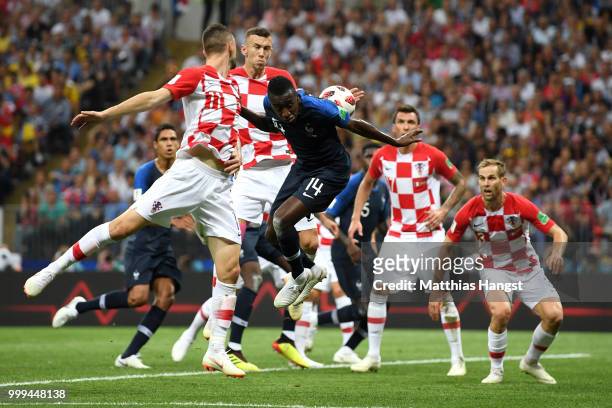 Ivan Perisic of Croatia handles the ball inside the penalty area, leading to a VAR review, and then a France penalty during the 2018 FIFA World Cup...