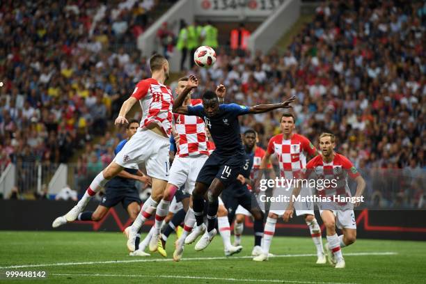 Ivan Perisic of Croatia handles the ball inside the penalty area, leading to a VAR review, and then a France penalty during the 2018 FIFA World Cup...