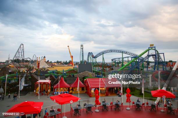 Energylandia Amusement Park in Zator, Poland on 14 July, 2018. Energylandia is the largest amusement park in the country located in Lesser Poland,...